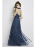 Halter Teal Tulle Open Back Bridesmaid Dress